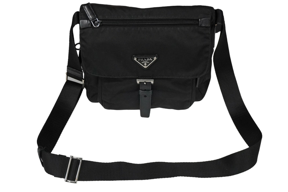 Prada Cross Shoulder Bag Triangle Plate Black